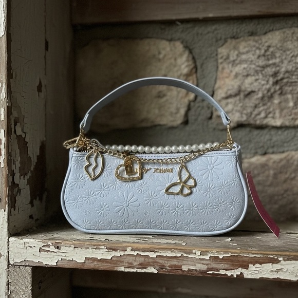 Betsey Johnson Handbags - Betsey Johnson Blue Embossed 2 Way Carry Bag - with Gold Accents/ Pearls 
NWT